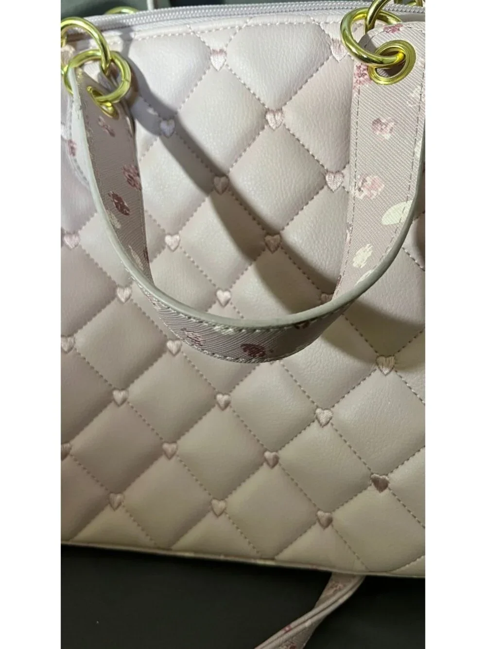 Luv Betsey By Betsey Johnson Pink Quilted Heart Tote With Gold Accents & Floral - Picture 6 of 13